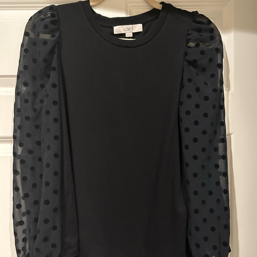 LOFT mixed media top XS with dot sleeves NWT